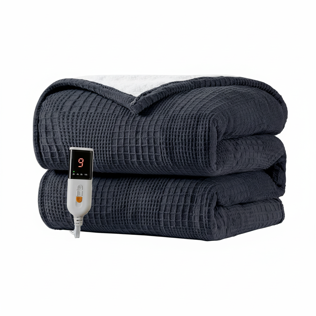 Electric Blanket 130 x 160 cm – Large Electric Blanket 9 Heat Levels – Automatic Shut-off 10h Machine Washable (Black)