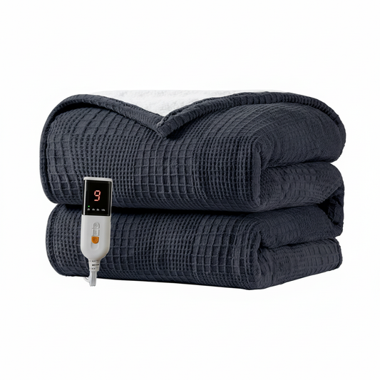 Electric Blanket 130 x 160 cm – Large Electric Blanket 9 Heat Levels – Automatic Shut-off 10h Machine Washable (Black)