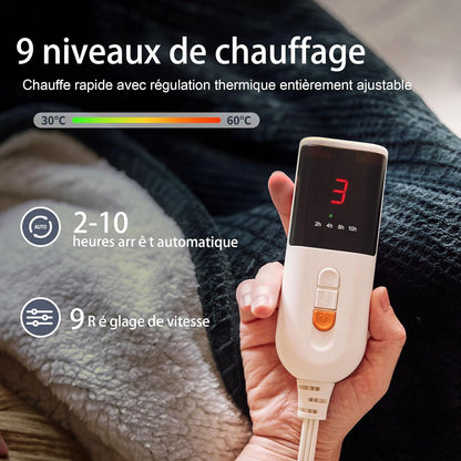 Electric Blanket 130 x 160 cm – Large Electric Blanket 9 Heat Levels – Automatic Shut-off 10h Machine Washable (Black)