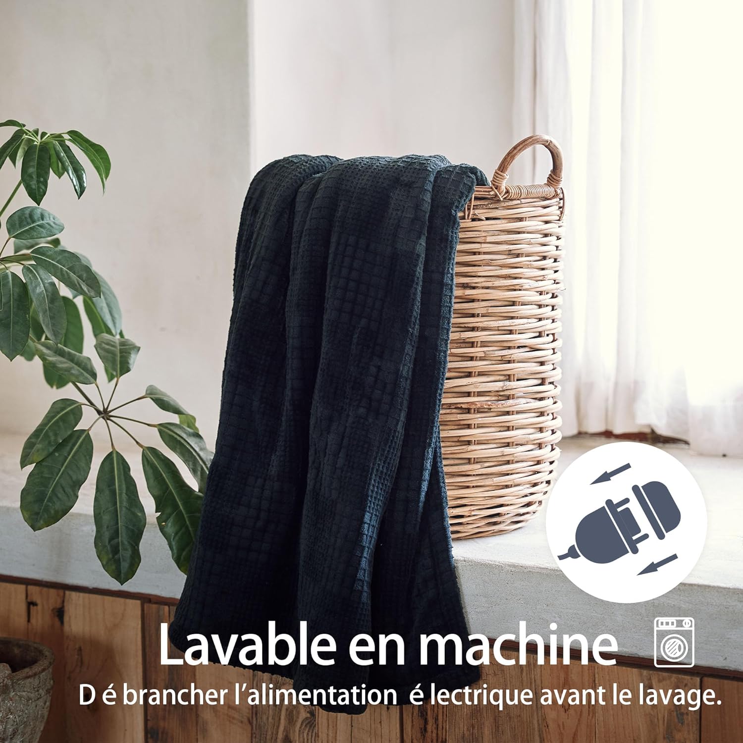 Electric Blanket 130 x 160 cm – Large Electric Blanket 9 Heat Levels – Automatic Shut-off 10h Machine Washable (Black)