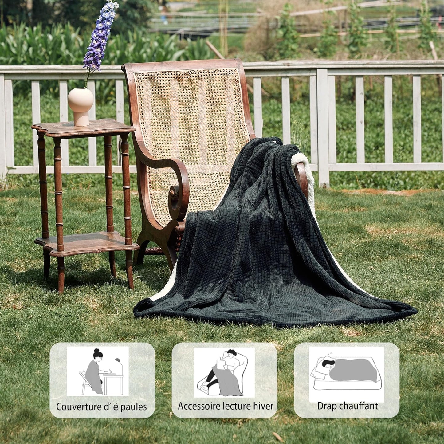 Electric Blanket 130 x 160 cm – Large Electric Blanket 9 Heat Levels – Automatic Shut-off 10h Machine Washable (Black)