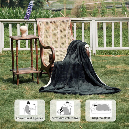 Electric Blanket 130 x 160 cm – Large Electric Blanket 9 Heat Levels – Automatic Shut-off 10h Machine Washable (Black)