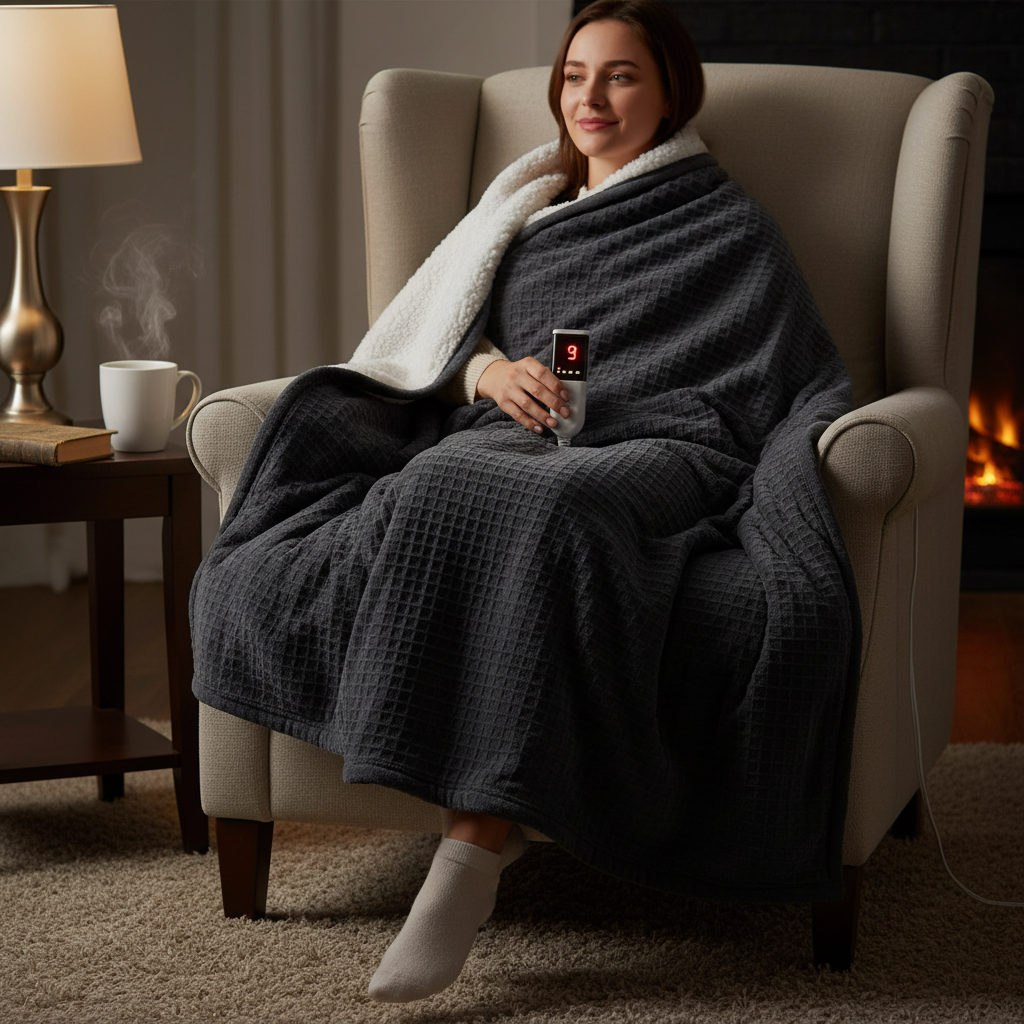 Electric Blanket 130 x 160 cm – Large Electric Blanket 9 Heat Levels – Automatic Shut-off 10h Machine Washable (Black)