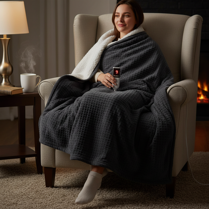 Electric Blanket 130 x 160 cm – Large Electric Blanket 9 Heat Levels – Automatic Shut-off 10h Machine Washable (Black)